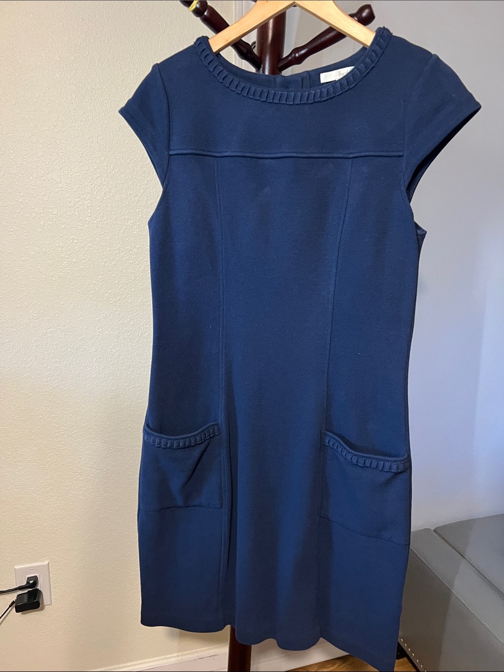 Boden Navy Cap Sleeve Shift Dress with Pocket Trim